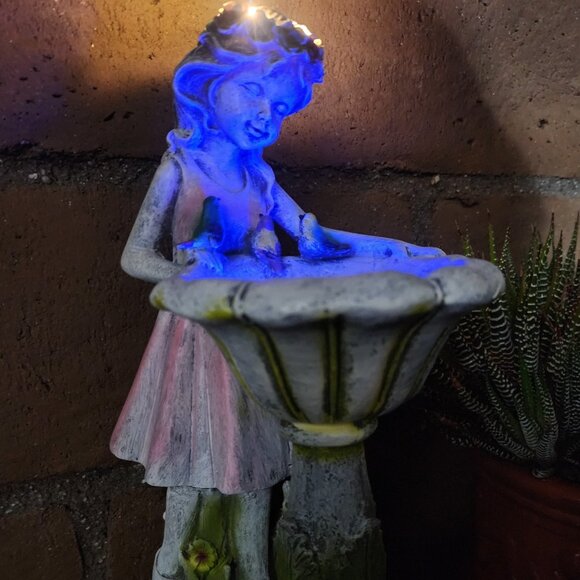 Solar LED Bird Bath Girl Sculpture 11.75" H - Picture 3 of 7
